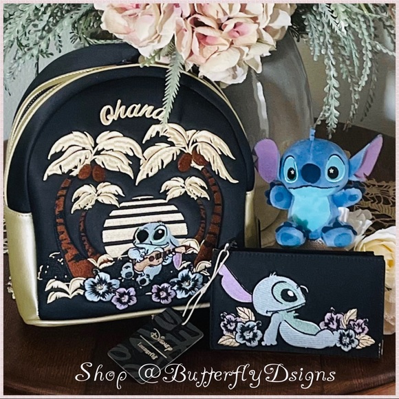 Loungefly Handbags - Loungefly Disney Stitch Satin Mini Backpack & Wallet Ohana Set